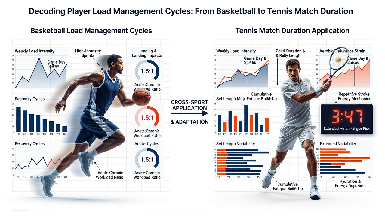 Tennis player checking recovery metrics on wearable device between sets during long match