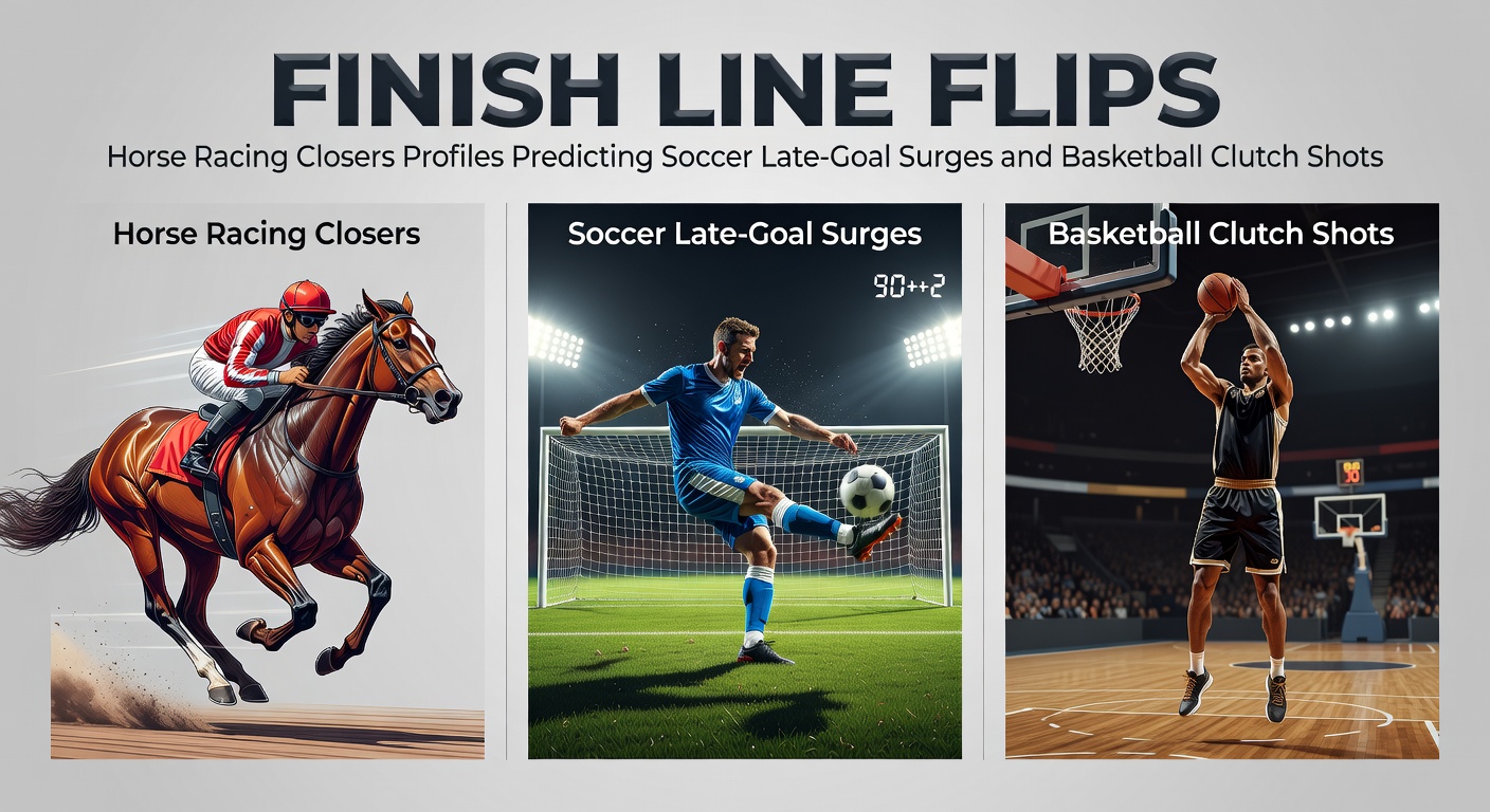 A horse surges powerfully from behind in the final stretch of a race, kicking up dirt as it closes in on the leaders