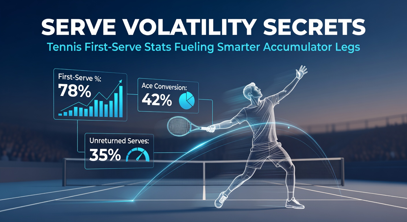 Tennis player launching a powerful first serve during a high-stakes match, highlighting serve volatility in action