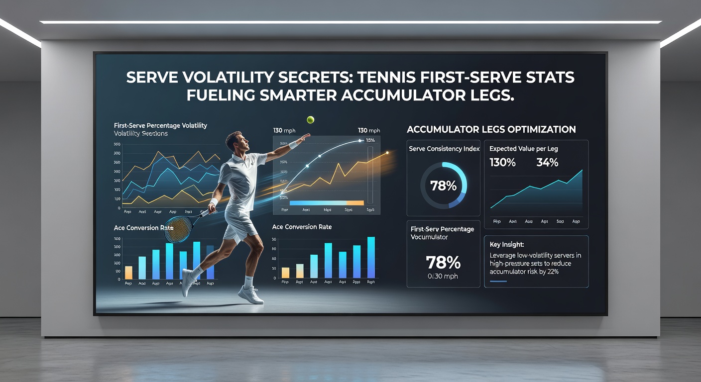 Close-up data visualization of tennis serve stats, graphs showing volatility spikes in first-serve performance across tournaments