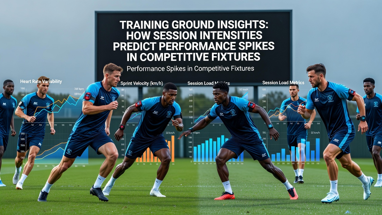 Athletes during a monitored training session with intensity tracking equipment on a professional pitch